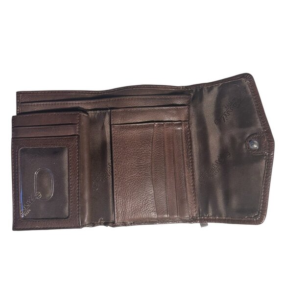 Fossil Tri Fold Wallet Brown Leather ID Slip and Bill Pockets Snap Closure - Picture 5 of 7